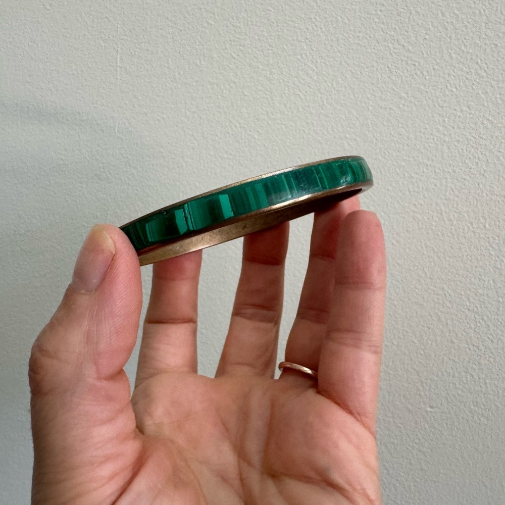 Vintage Malachite and Brass Bangle Bracelet